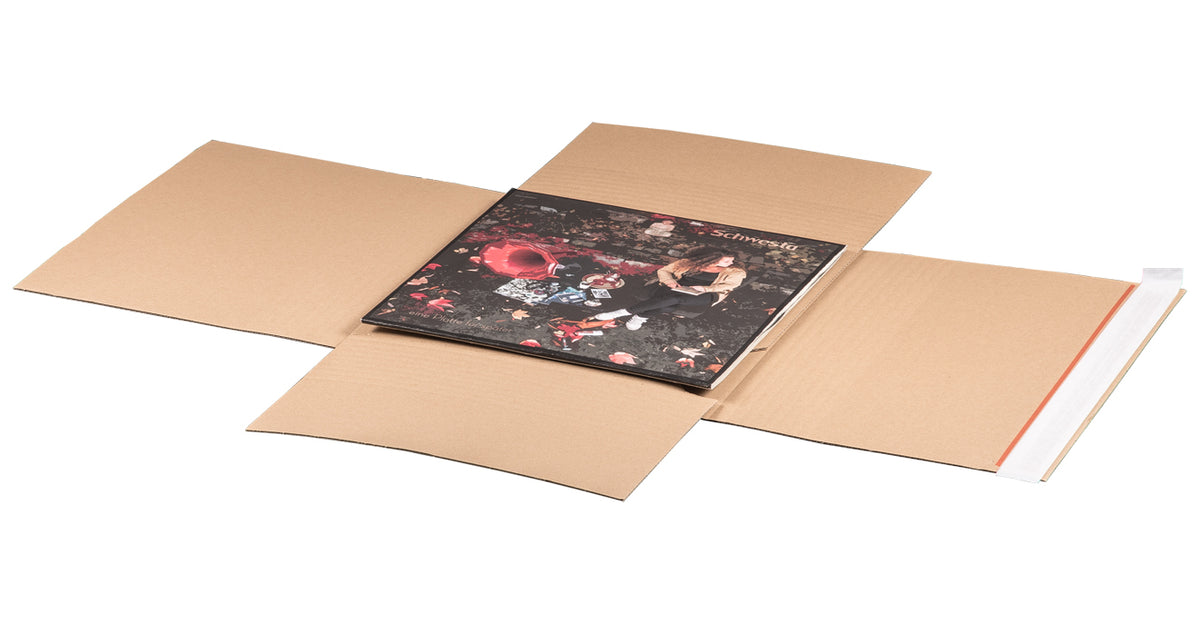Versandverpackung für Schallplatten 330 x 330 x 75 mm mit Selbstklebeverschluss und Aufreißfaden