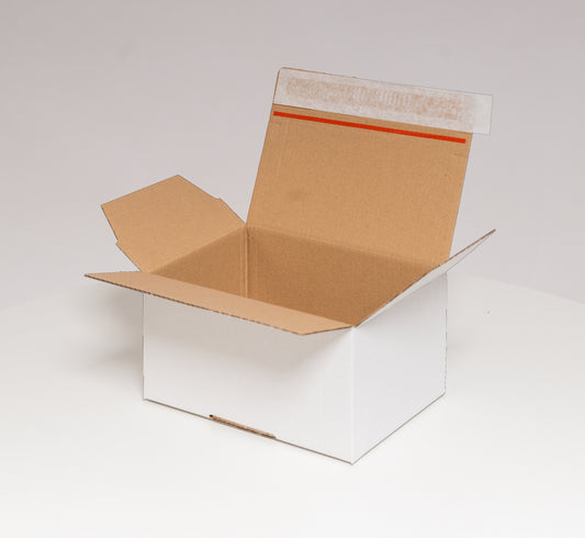 Automatikbodenkarton 160 x 130 x 70 mm weiß mit Selbstklebeverschluss und Aufreißfaden