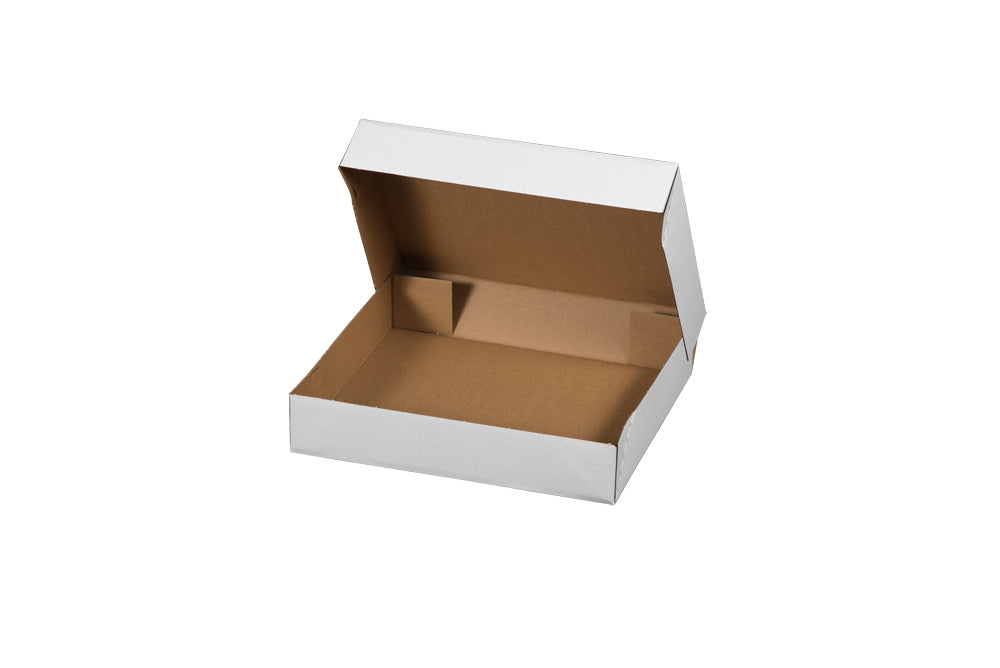 E-Commerce Faltbodenschachtel Klein 400 x 300 x 80 mm, weiß, wiederverschließbar